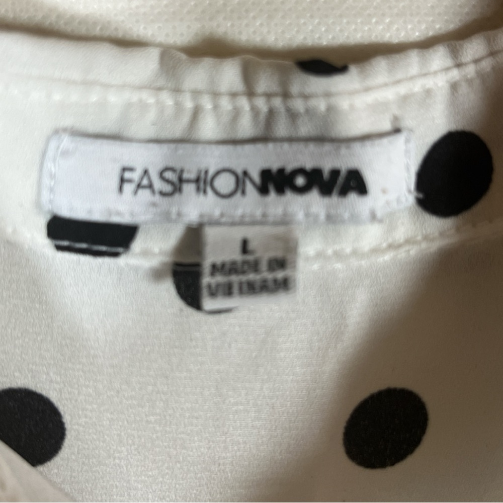 FASHION NOVA Button-down Sheer Dress Shirt with Polka Dots - Picture 3 of 5